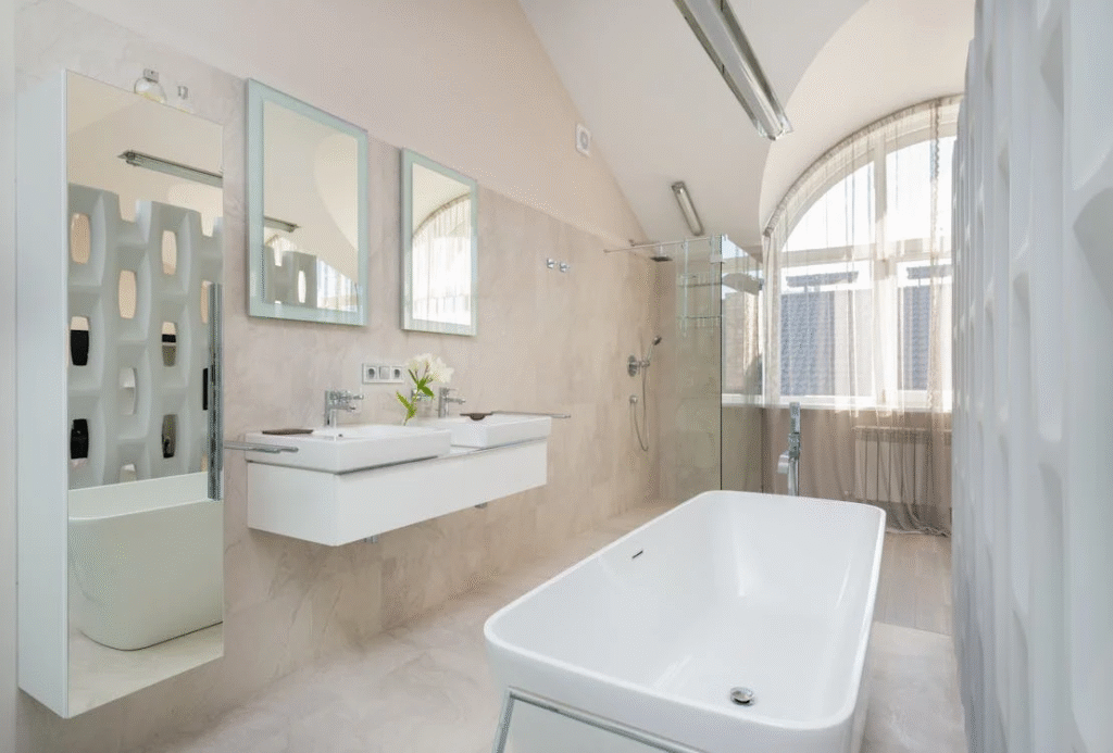 A beautiful, upgraded bathroom.