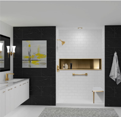 A modern, minimalist bathroom.