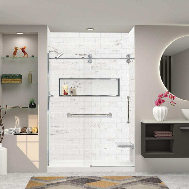 Close-up of bathtub materials and fixtures in a Port Chester remodel