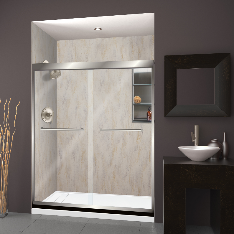 A bathroom remodel in Port Chester featuring a walk-in shower