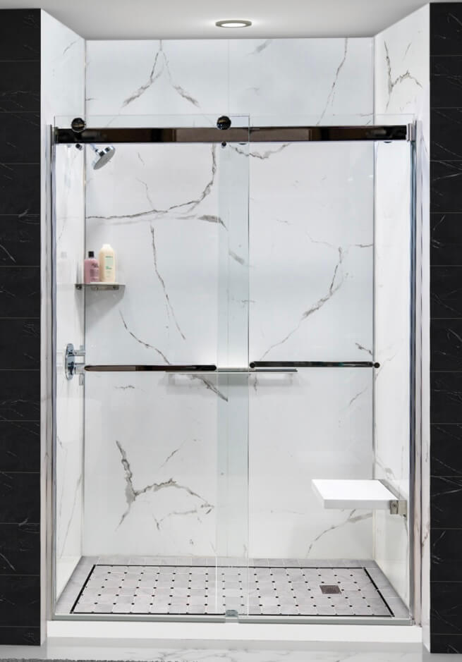 A modern bathroom walk in shower