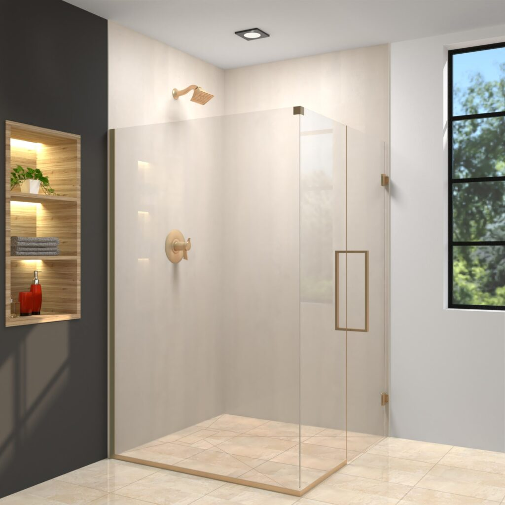 a glass-enclosed walk-in shower