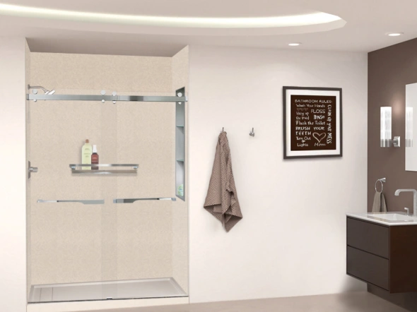 renovated bathroom with updated shower and sink