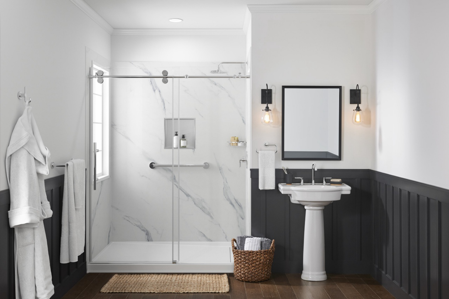 A bathroom with a walk-in shower.