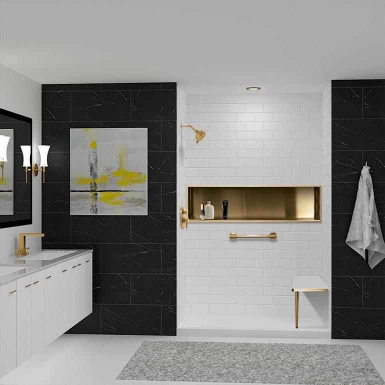 Stylish bathroom with refreshed surfaces, modern fixtures, and clean design.