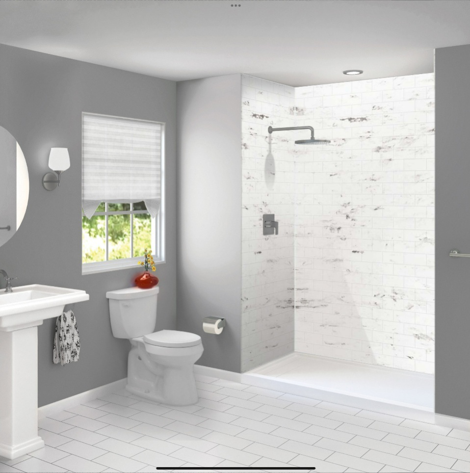 A bathroom with a walk-in shower.