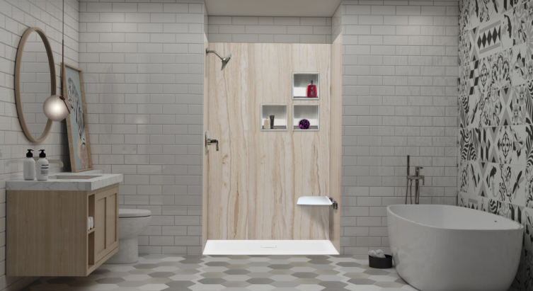 A bathtub and a shower in a bathroom