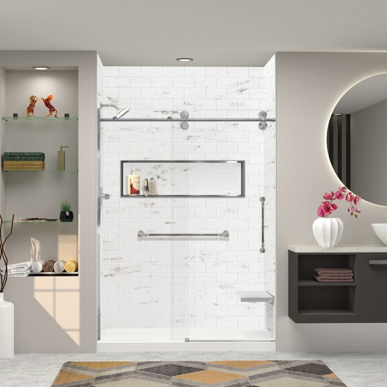 Contemporary bathroom in Port Chester with a walk-in tub and a matching modern shower