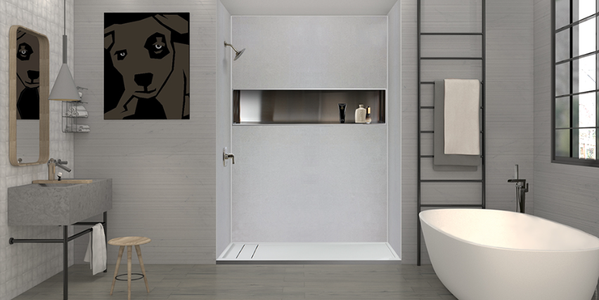 Modern minimalist bathroom featuring walk-in shower, freestanding tub, and matte fixtures — perfect for luxury remodeling.