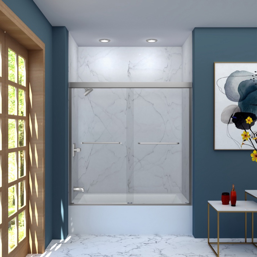 Modern tub-to-shower conversion in Westchester with frameless glass and water-saving fixtures.