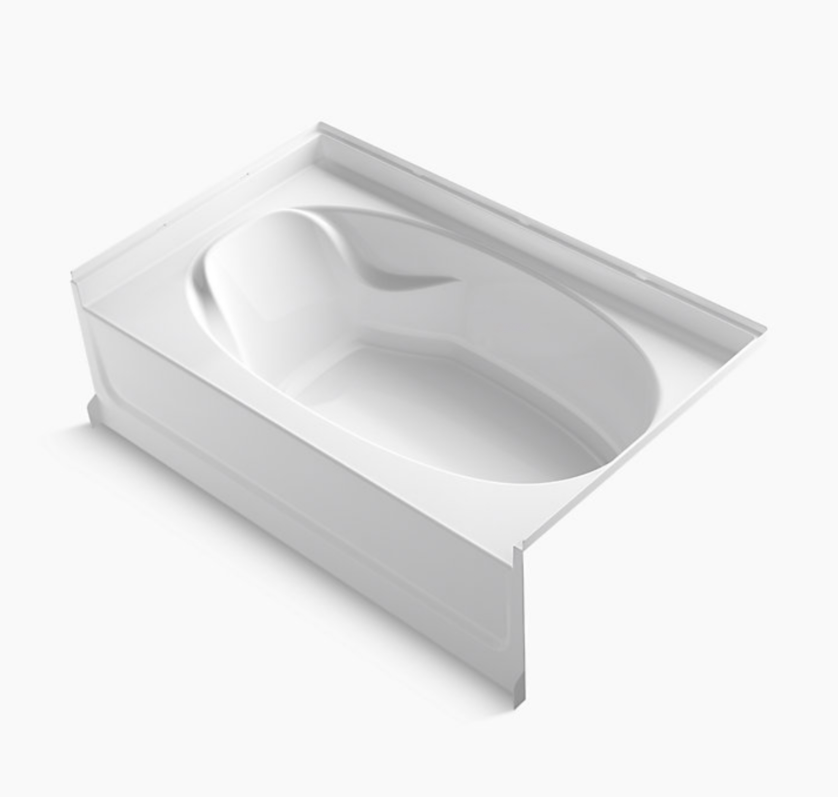 Sleek white acrylic bathtub with contoured interior for ergonomic comfort and easy maintenance.